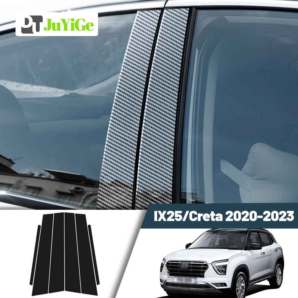 

Glossy Black Carbon Fiber Window Door Deal B C Pillar Post Cover Sticker For Hyundai IX24 Creta 2020-2023 2021 2022