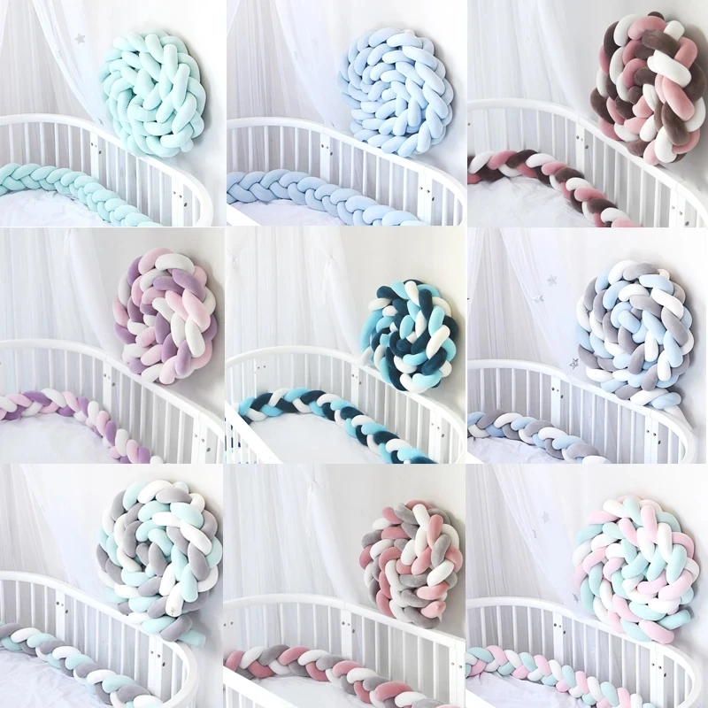 1M/2M /3M Baby Crib Bumper Baby Protector Knot Handmade Knot Weave Plush Infant Pillow Knot Baby Room Decor Decoration Bed Braid