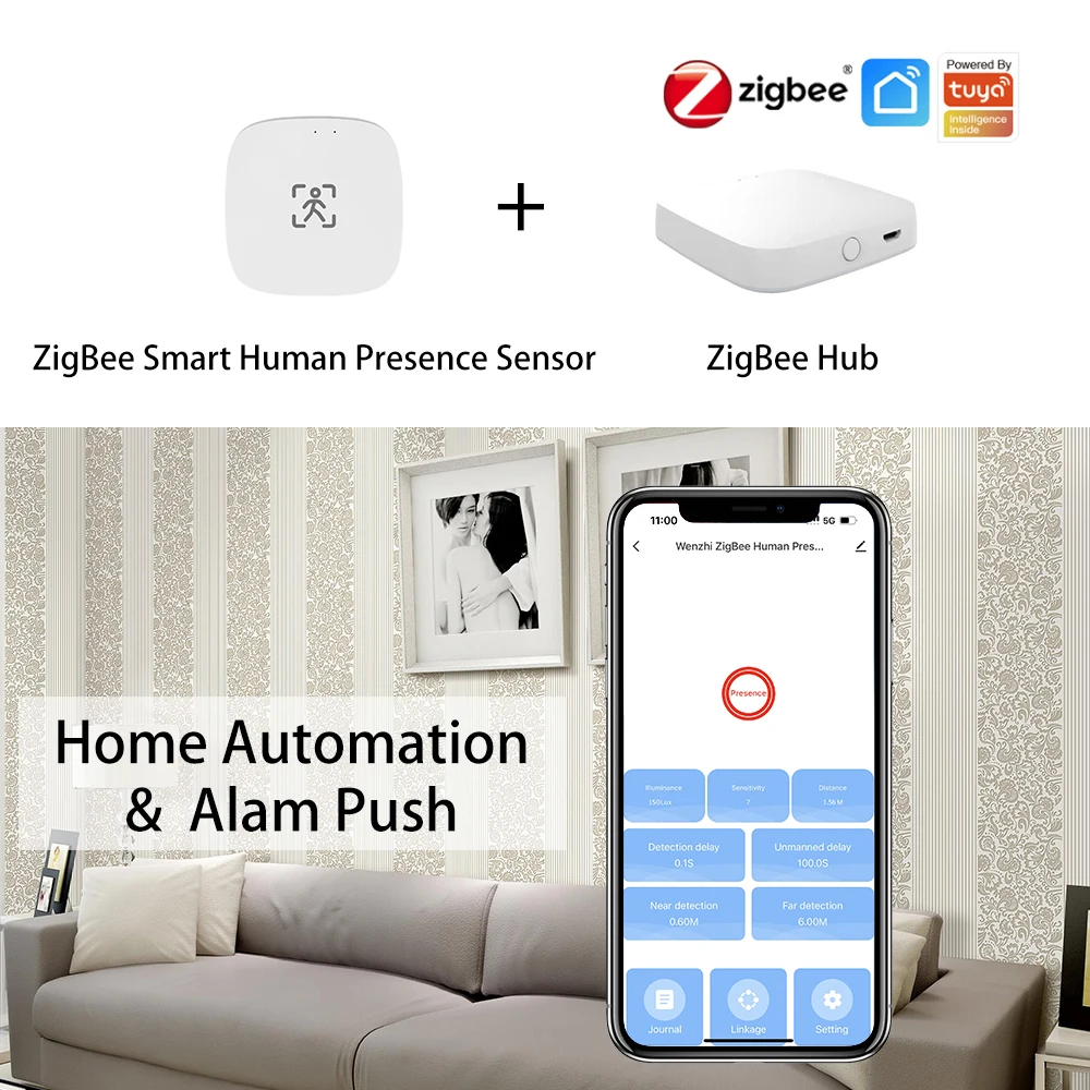 ZigBee Wifi MmWave sensore di movimento di presenza umana con luminanza/rilevamento della distanza 5/110/220V Tuya Smart Life domotica