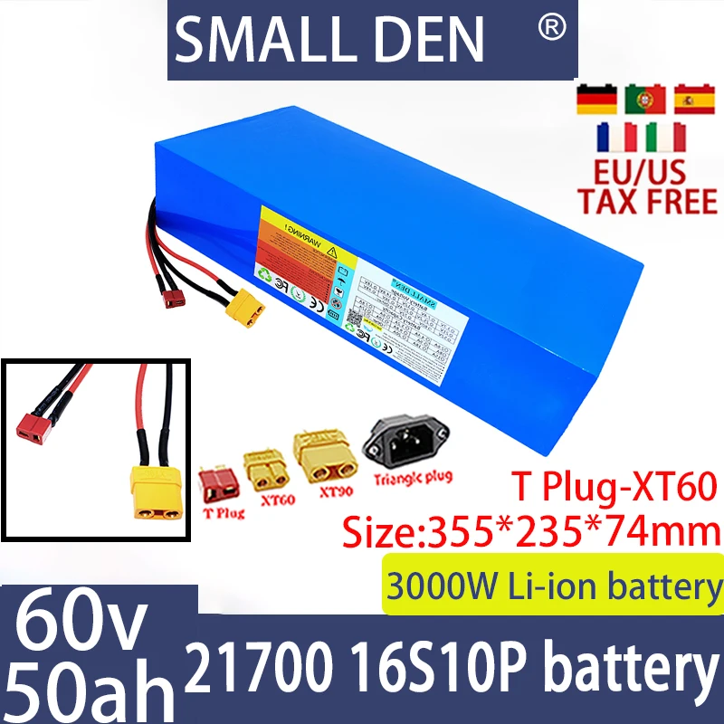 

New 60V 50ah 21700 lithium battery pack 16S10P bicycle scooter motorcycle built-in 50A BMS 100-3000W high-power+2A 3A 5A charger