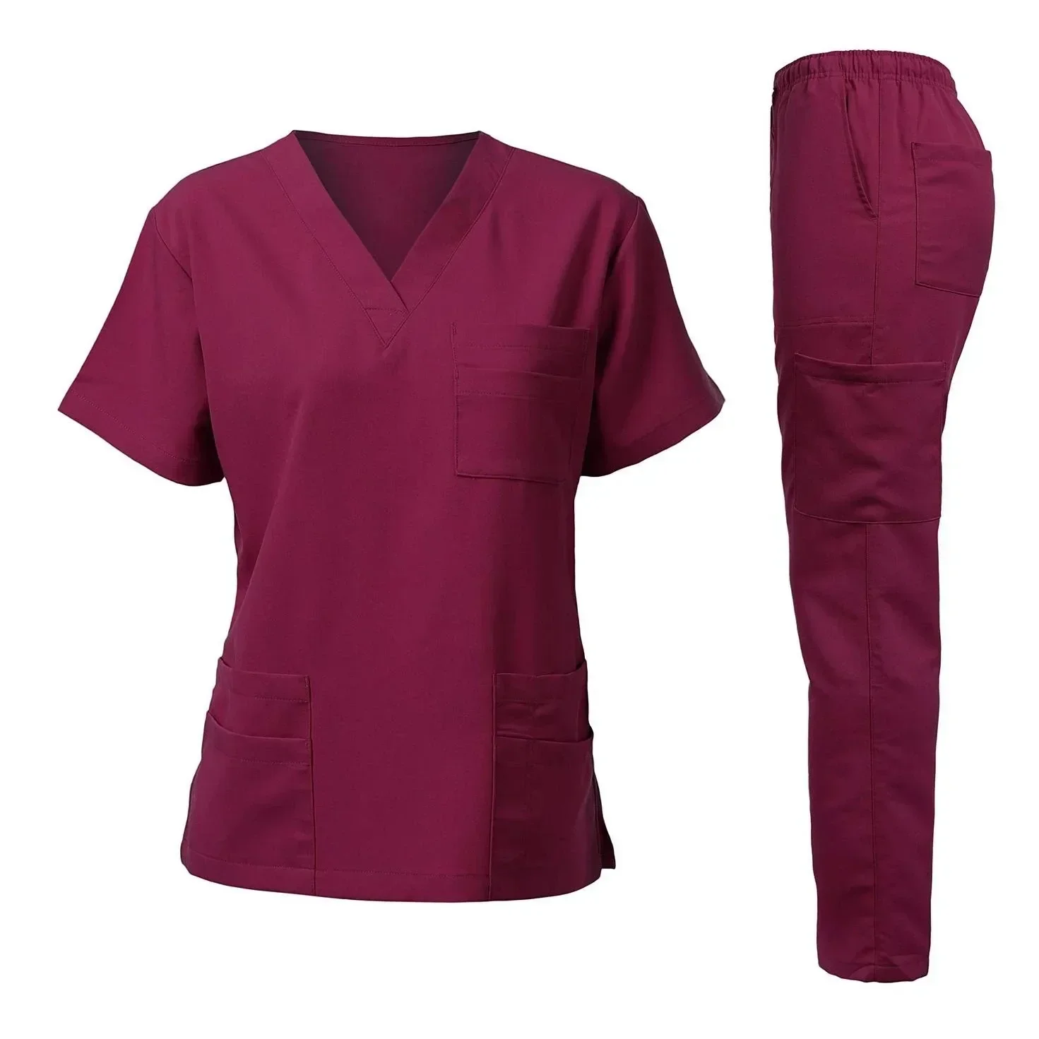 Elástico de secagem rápida esfrega uniformes de alta qualidade com decote em v topos calças esfrega conjunto uniformes spa unisex roupas de trabalho ternos médicos