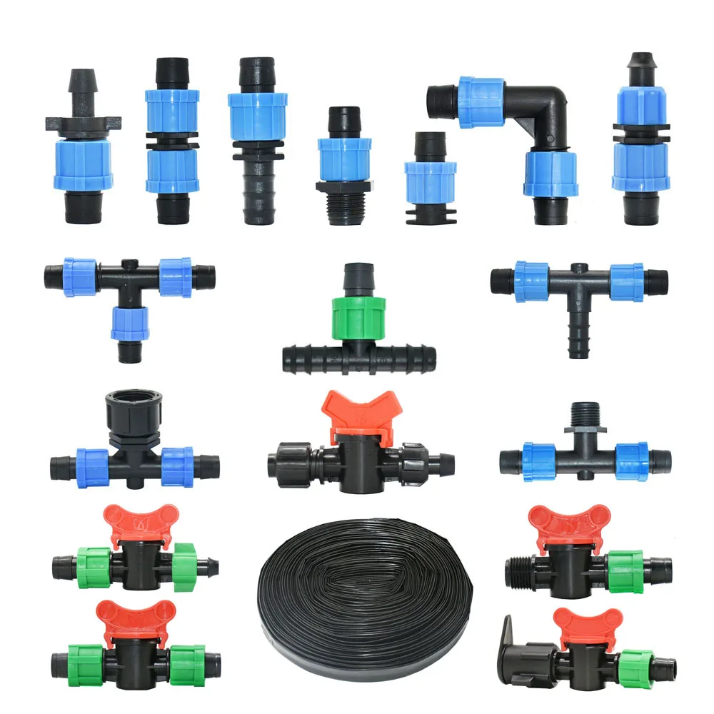 

16mm Drip Tape Hose Connectors Tap Straight Tee Elbow End Plug Greenhouse Farm Garden Water Connector Drip Irrigation System