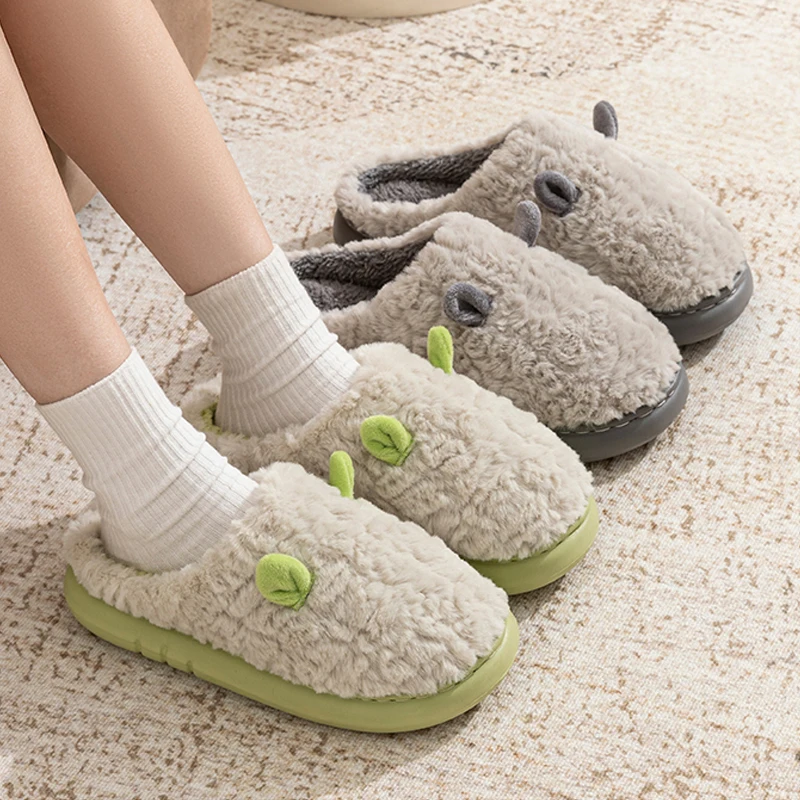 

Cotton slippers for women in autumn and winter indoor home thick sole warm plush confinement slippers for men