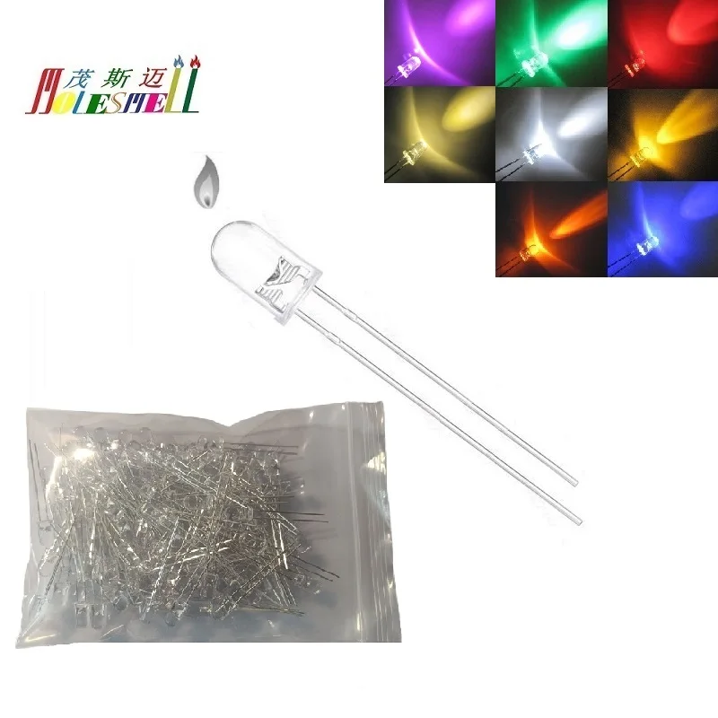 100 Stück 5 mm flackernde LED, rot, gelb, blau, grün, weiß, orange, warmweiß, rosa, wasserklare Linse, Kerze flackernde LED-Lichtdioden