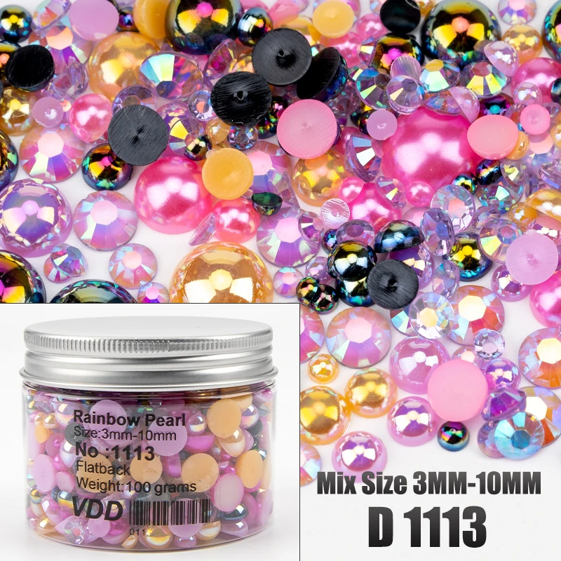 VDD 30/60/100/200g Großhandel Gemischte Größen ABS Halbrunde Perlen Flache Rückseite Perlen Farbige Harz-Strasssteine für Nagelkunst, Basteln und DIY-Dekoration – Detail 19