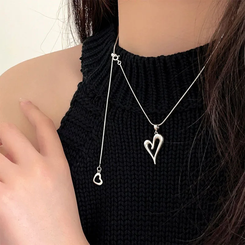 S925 Sterling Silver Love Thread Empty Tassel Necklace for Female Minors Light Luxury and Luxury Feeling Ins Style Neckchain