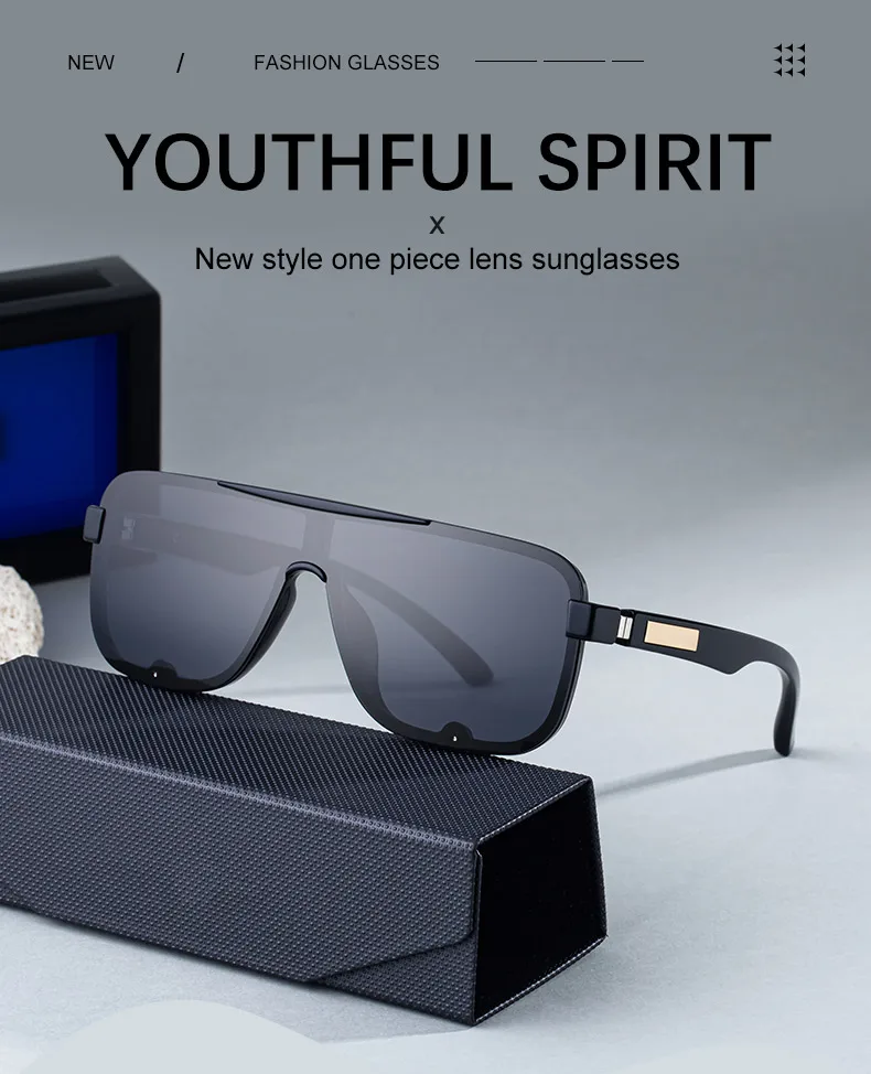 Polarisierte Klassische Quadratische Sonnenbrille für Herren mit Großem Rahmen 2026 Luxusmarke Punk Shield Goggle Sonnenbrille für Männer UV400 Eyewear Shades – Detail 3