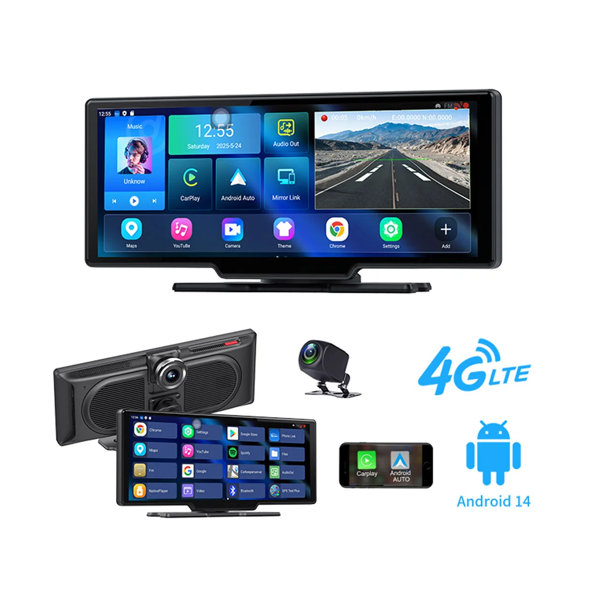 

Wireless Carplay Android Auto Mirror Dash Cam 10.26" Touch Screen Car TV Tablet Dashboard Camera Full HD 1080P 5G WiFi Car DVR