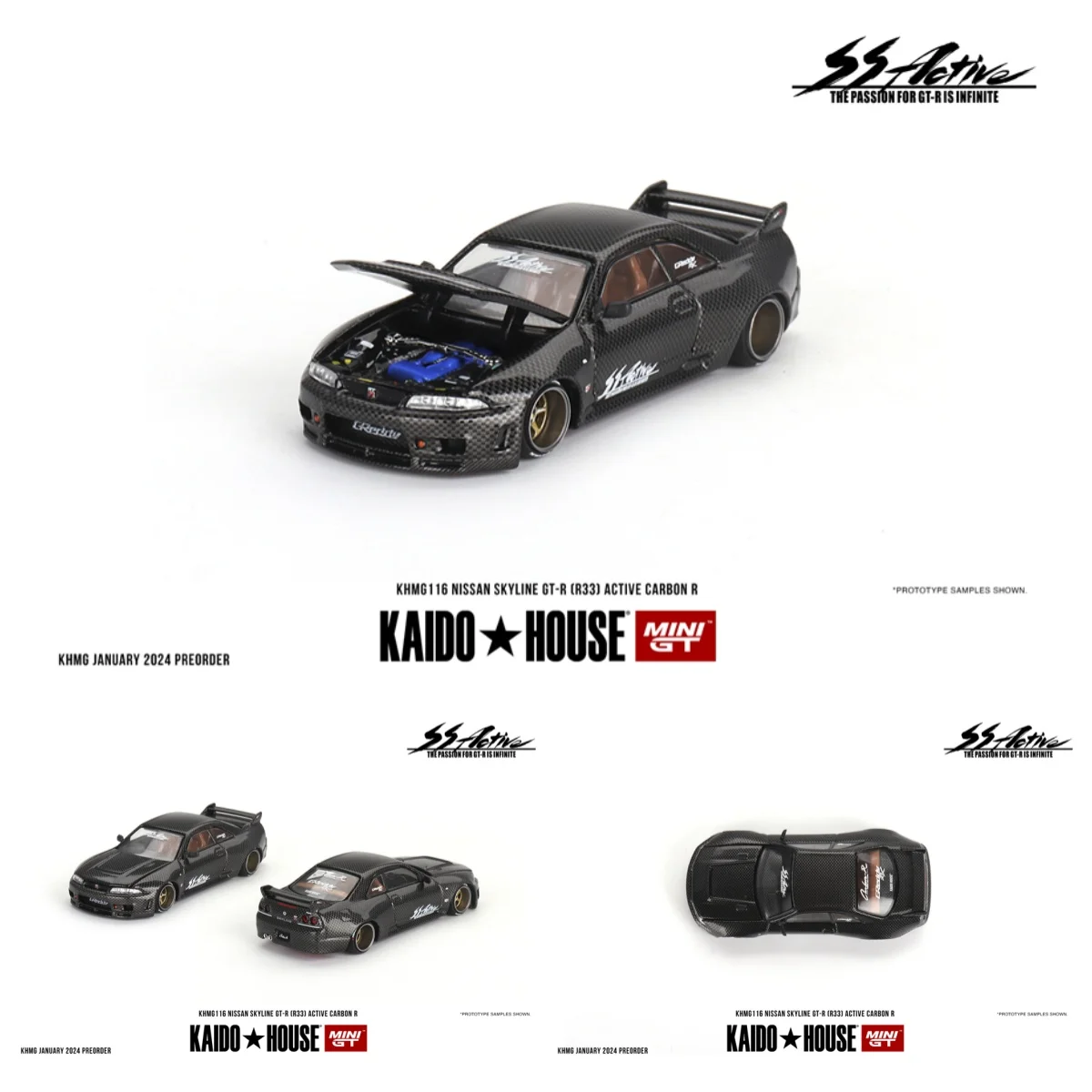 

Kaido House + MINIGT Nissan Skyline GT-R (R33) Active Carbon R KHMG116, литая модель автомобиля, игрушка