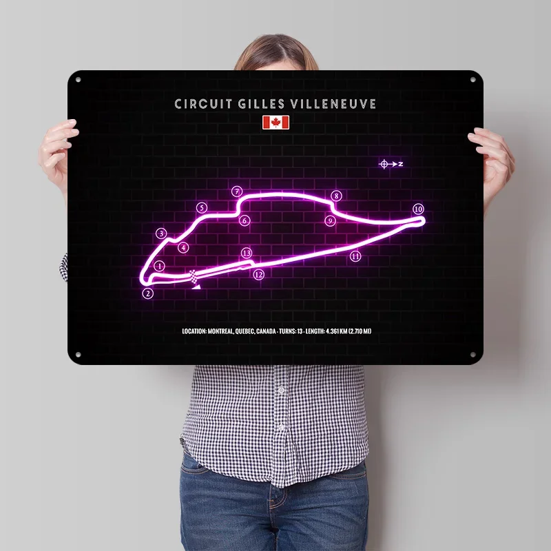 Circuit Gilles Villeneuve 3D Texture Metal Poster Customized Wall Art Tin Sign Gift for Mancave Interior Decoration Living Room