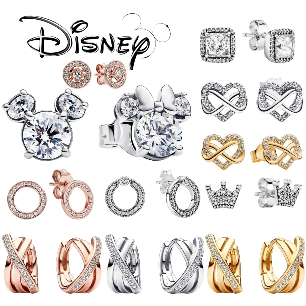 New Fashion Disney Earrings Original Design Charming Women's Party Sparkling Crossover Pav é Hoop Earrings Jewelry