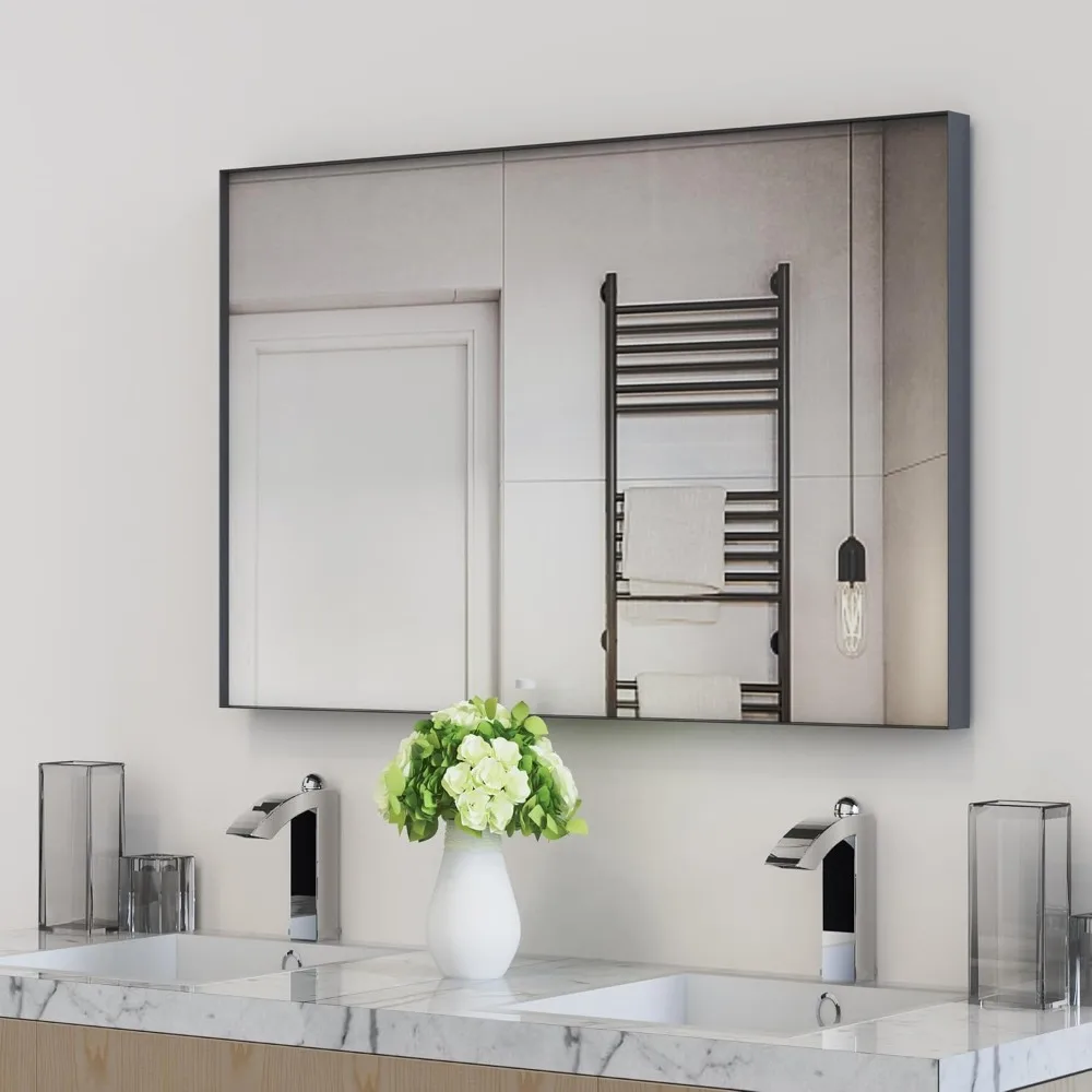 

Black Framed Mirror for Bathroom 40 x 30 Inch, Large Rectangular Wall Mirror Square