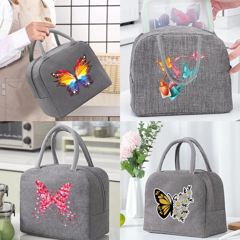 Portable Lunch Bags for Women Insulated Cooler Bag Thermal Food Picnic Lunch Box Kids Ice Pack Tote Butterfly Pattern Sreies