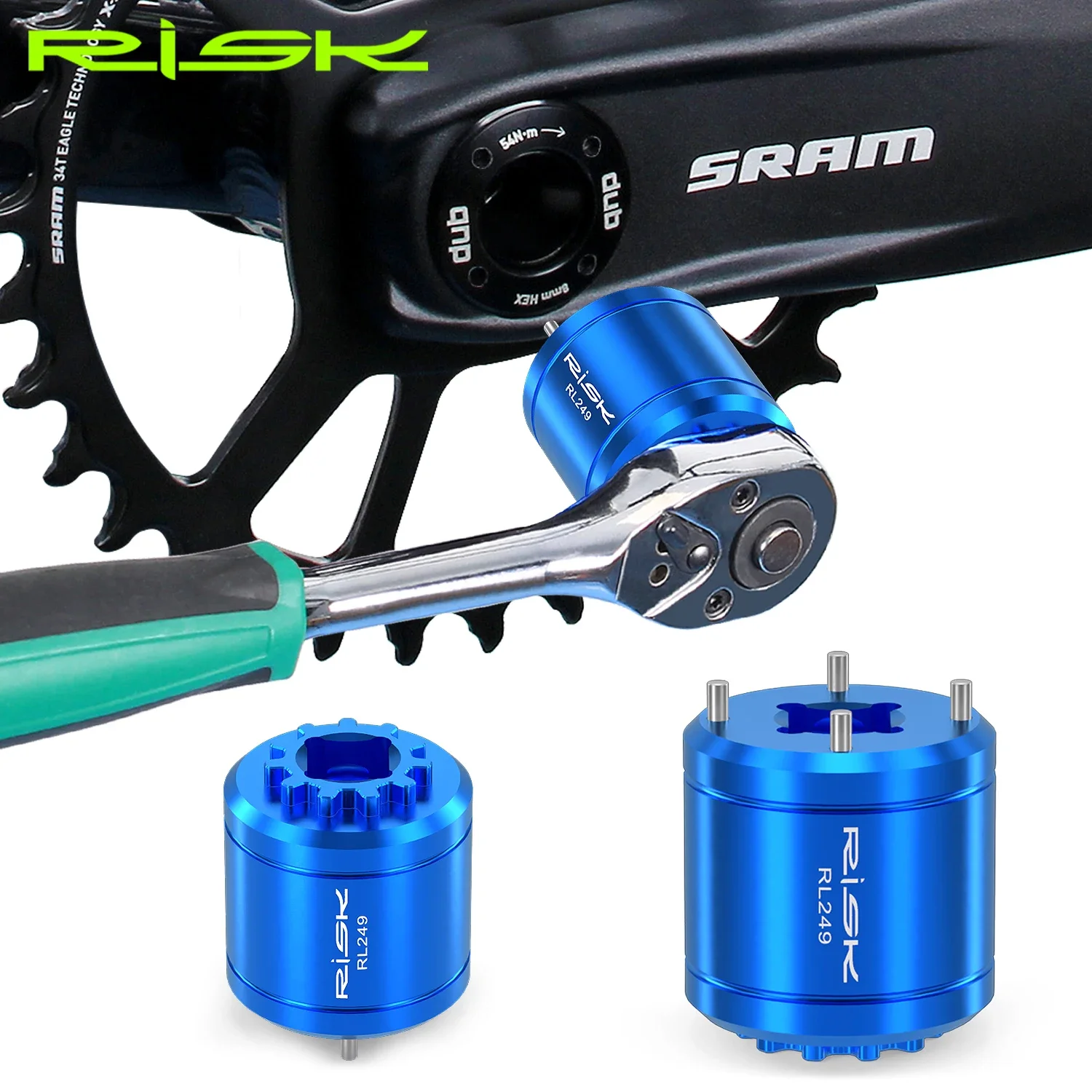 2 In 1 Bicycle DUB Crankset Cover Removal Tool For XTR M9100 Bottom Bracket Crank Screw Removal Tool 3/8”Ratchet Wrench Set