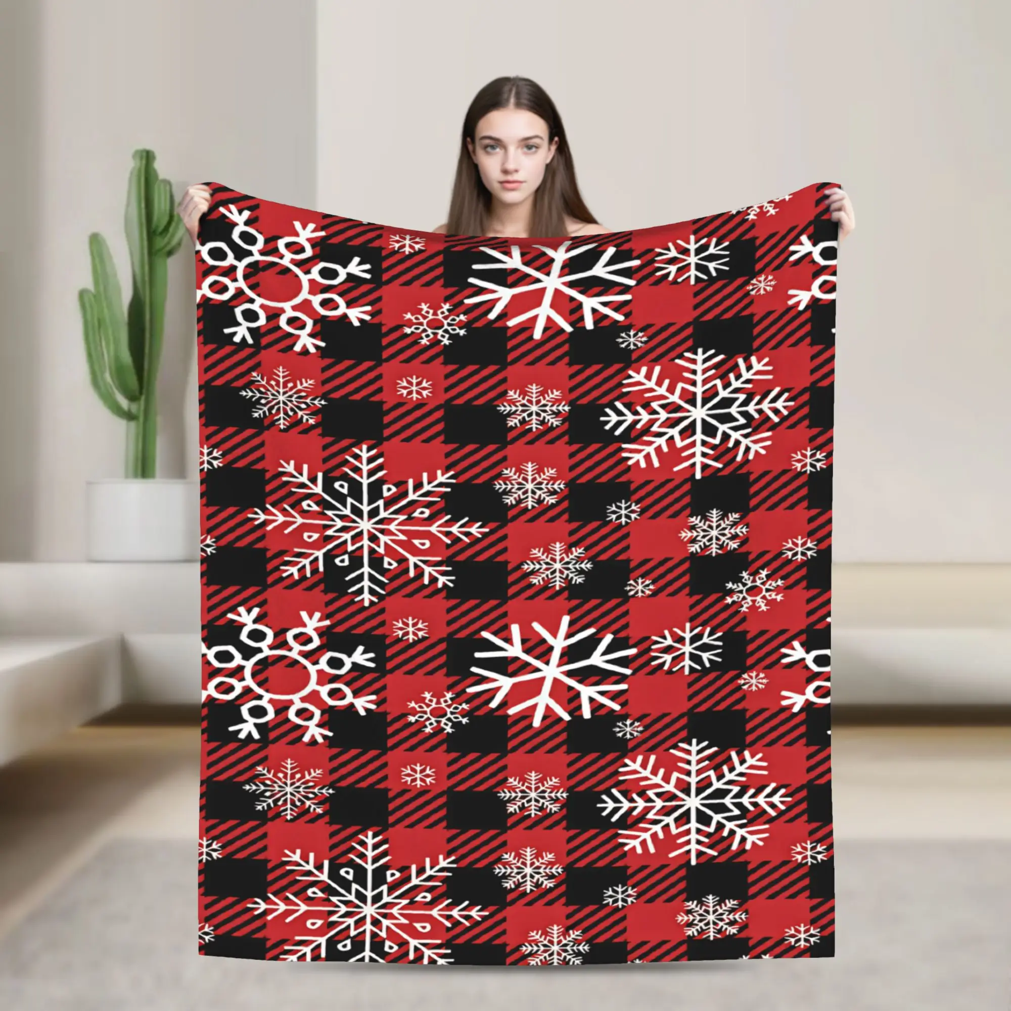 Plaid Check Snowflake Warm Soft Blankets Travel Plush Bedding Throws Graphic Home Decor Flannel Bedspread Sofa Bed Cover