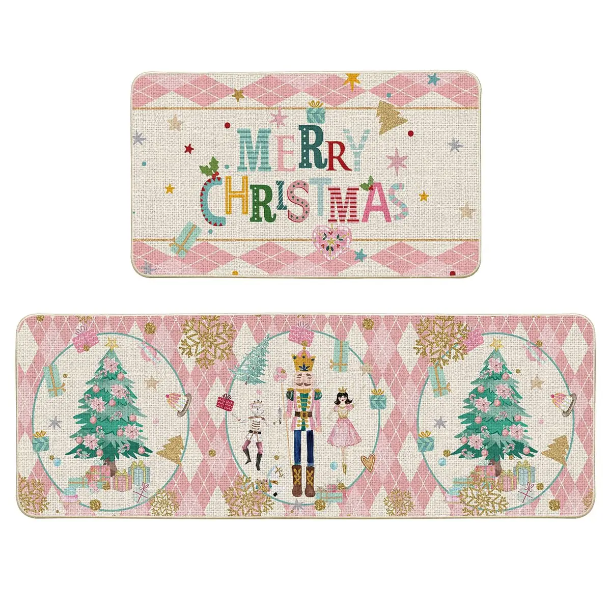 VIKAMA 2 Stück Weihnachtsteppiche für Küche, Flur, Läufer, Schneemann, Weihnachtsbaum, rutschfest, waschbar, Küchenmatten für Urlaub, Heimdekoration