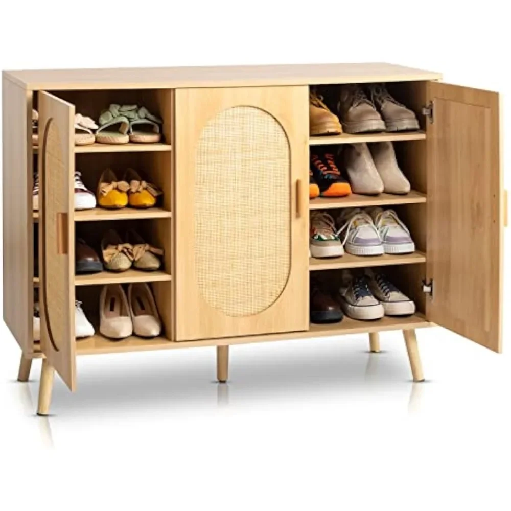 Rattan Shoe Cabinet for Entryway with Adjustable Shelf，Freestanding Shoe Rack Cabinet Storage Organizer,Shoe Storage Cabinet image 6