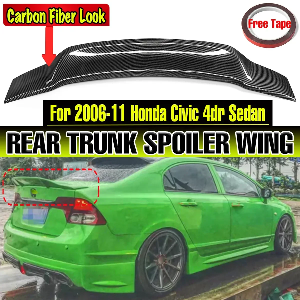 New Car Rear Trunk Spoiler Lip Boot Wing Lip Extension For Honda for Civic 8th 2006-2011 9th 2012-2015 Rear Spoiler Wing Lip