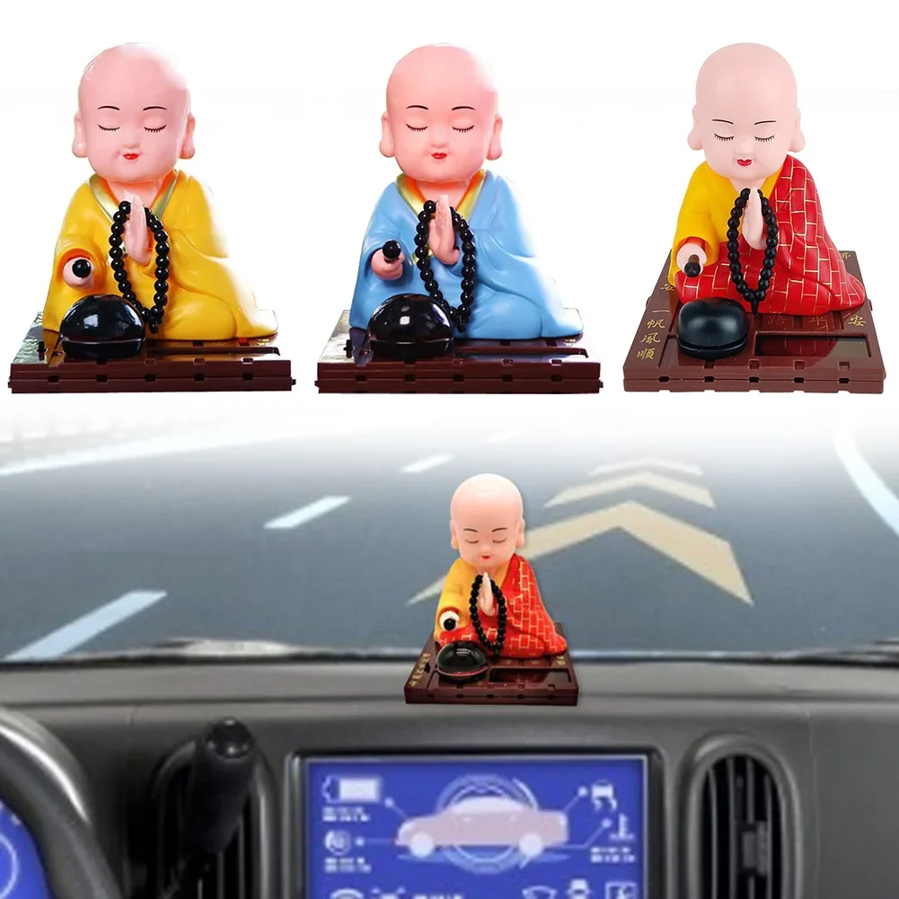 1pcs Solar Powered Bobble Shaking Head Monk Ornaments Toy Buddhist Monk Figurines Statues Car Home Office Decorations