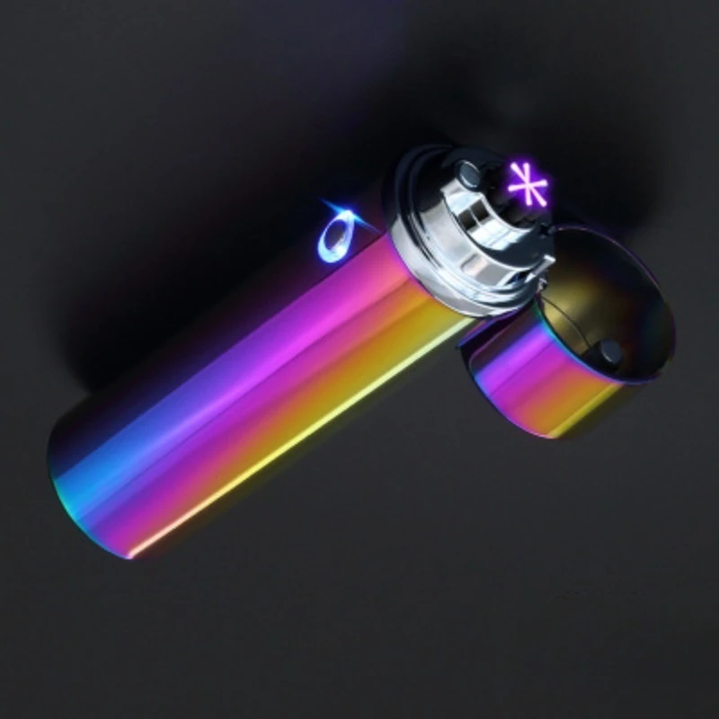 

Metal USB Windproof Lighter Personalized Cylindrical Compact Double Arc Plasma Lighter Portable Smoking Accessories Gadget Gifts