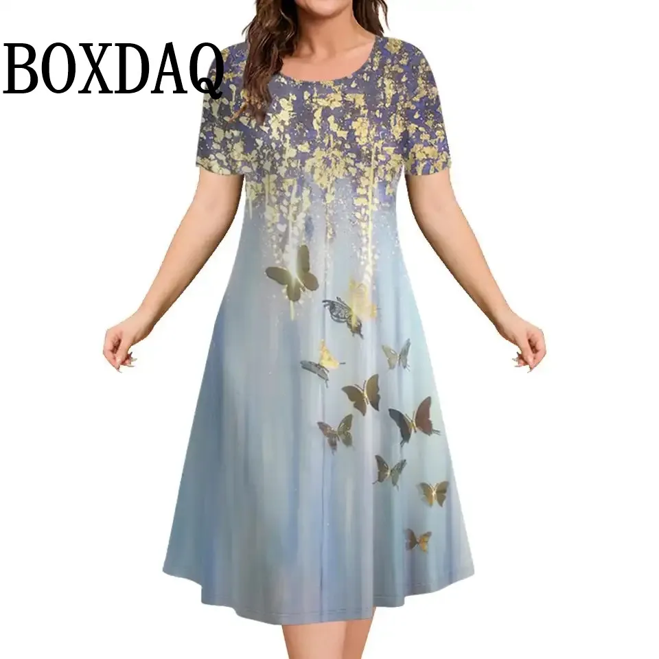 2025 Vintage Women's Dresses Floral Print Summer Elegant Ladies Dresses Female Short Sleeve Dress Fashion Plus Size Clothes 9XL