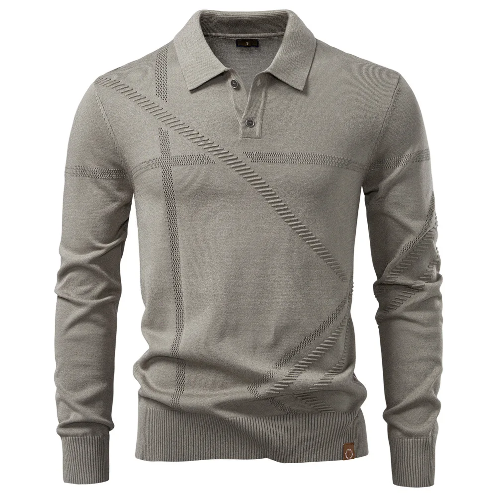 Men's European-Style Business Casual Sweater Jacquard Lapel Knitted Top for Autumn Winter 2025