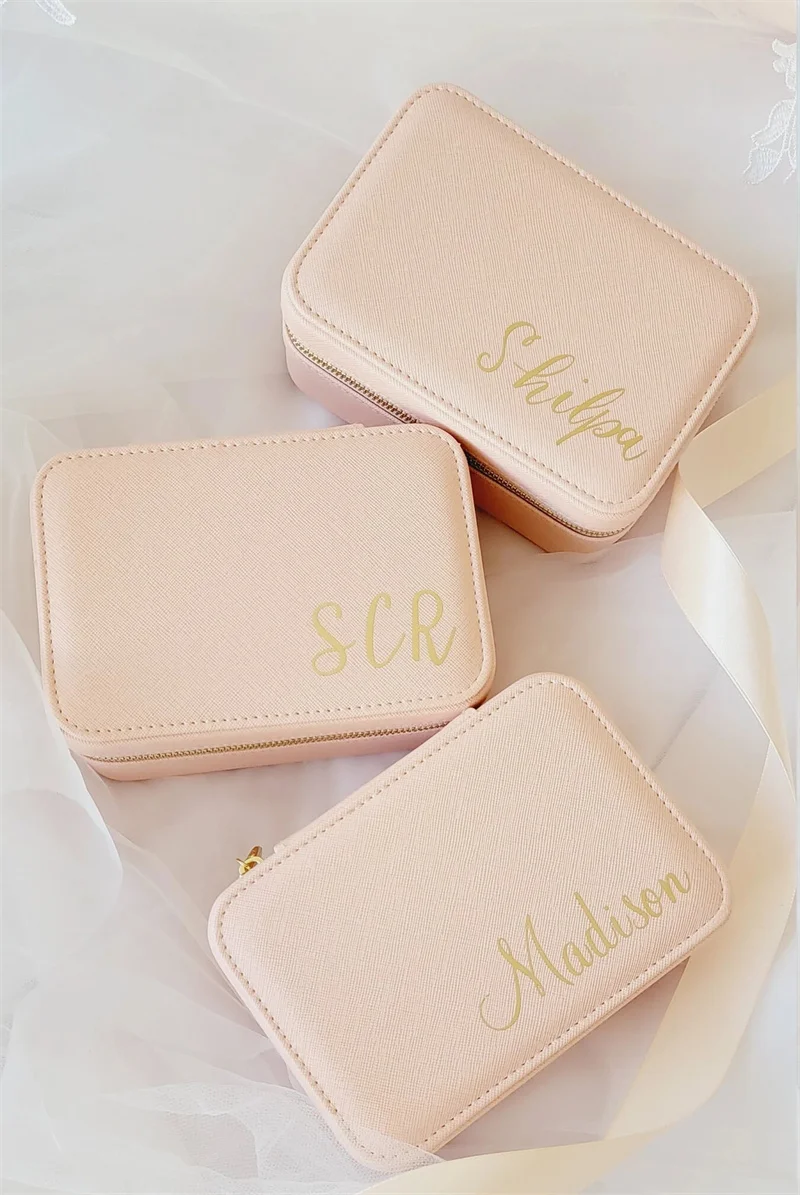 One Day Processing|Luxury Large Rectangle Zippered Travel Jewelry Soft Velvet Ring Box|Personalized Monogram|Gift for Her