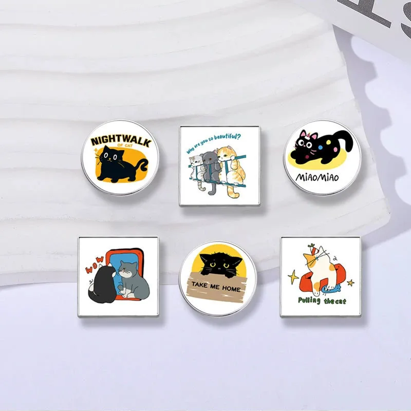Cartoon Cat Collection Series Enamel Pins Funny Cute Kitten Brooches Lapel Badge Decorative Brooches Animal Jewelry Gift Friends