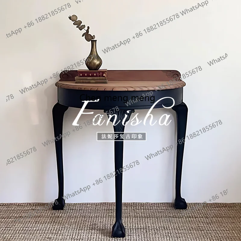 French retro Xuanguan table solid wood semi-circular carved end view table high-end shelf
