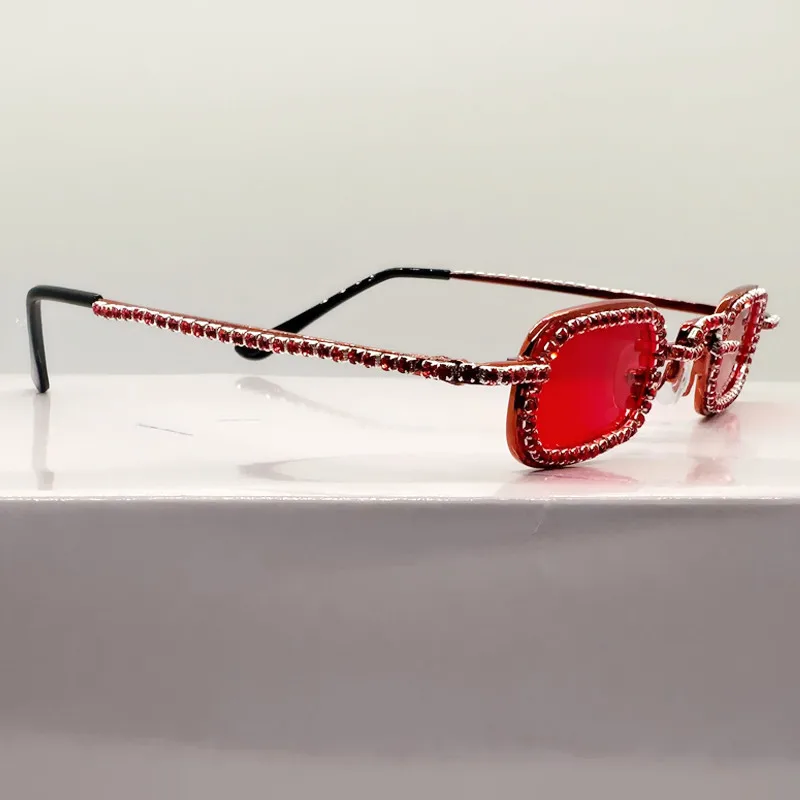 Frauen Kleine Quadratische Diamant Sonnenbrille Metall Luxus Rechteck Strass UV400 Mehrfarbige Shades Weibliche Sonnenbrille Brillen – Detail 18