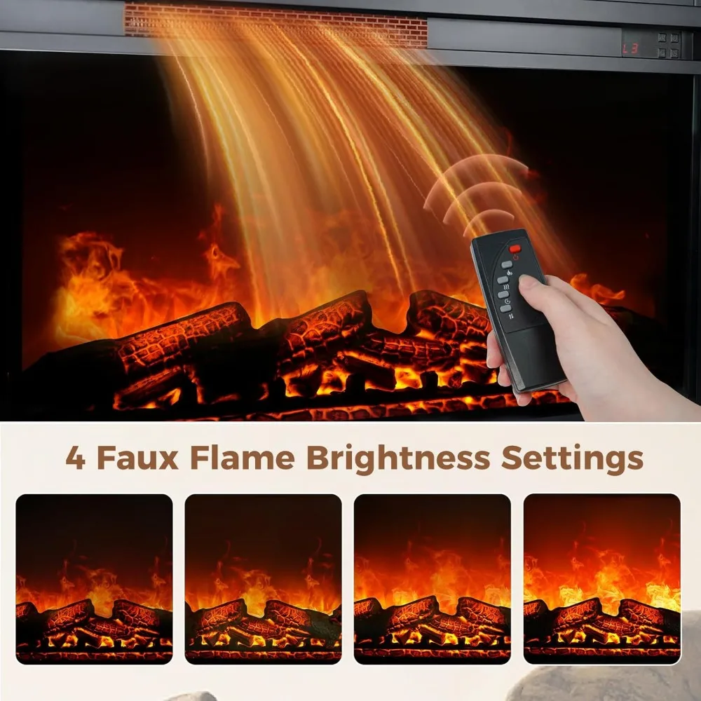 Centro de entretenimiento con chimenea eléctrica para televisores de 70 a 80 pulgadas, soporte para TV estilo granja de 32 altos con fuego eléctrico