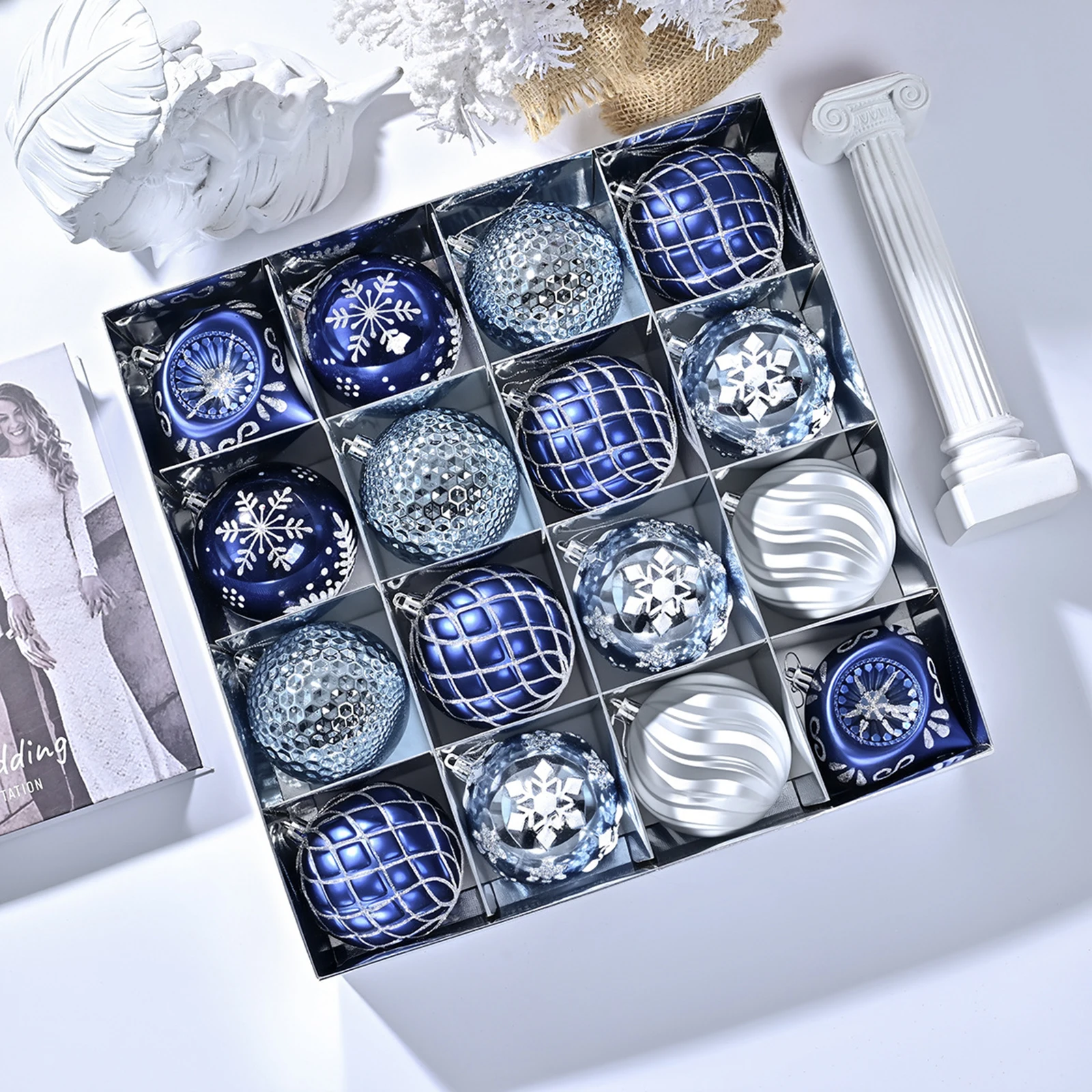 12Pcs Blue Electroplated Shaped Christmas Balls Set Party Decoration Hanging Xmas Tree Hanging Pendant Christmas Balls Ornament