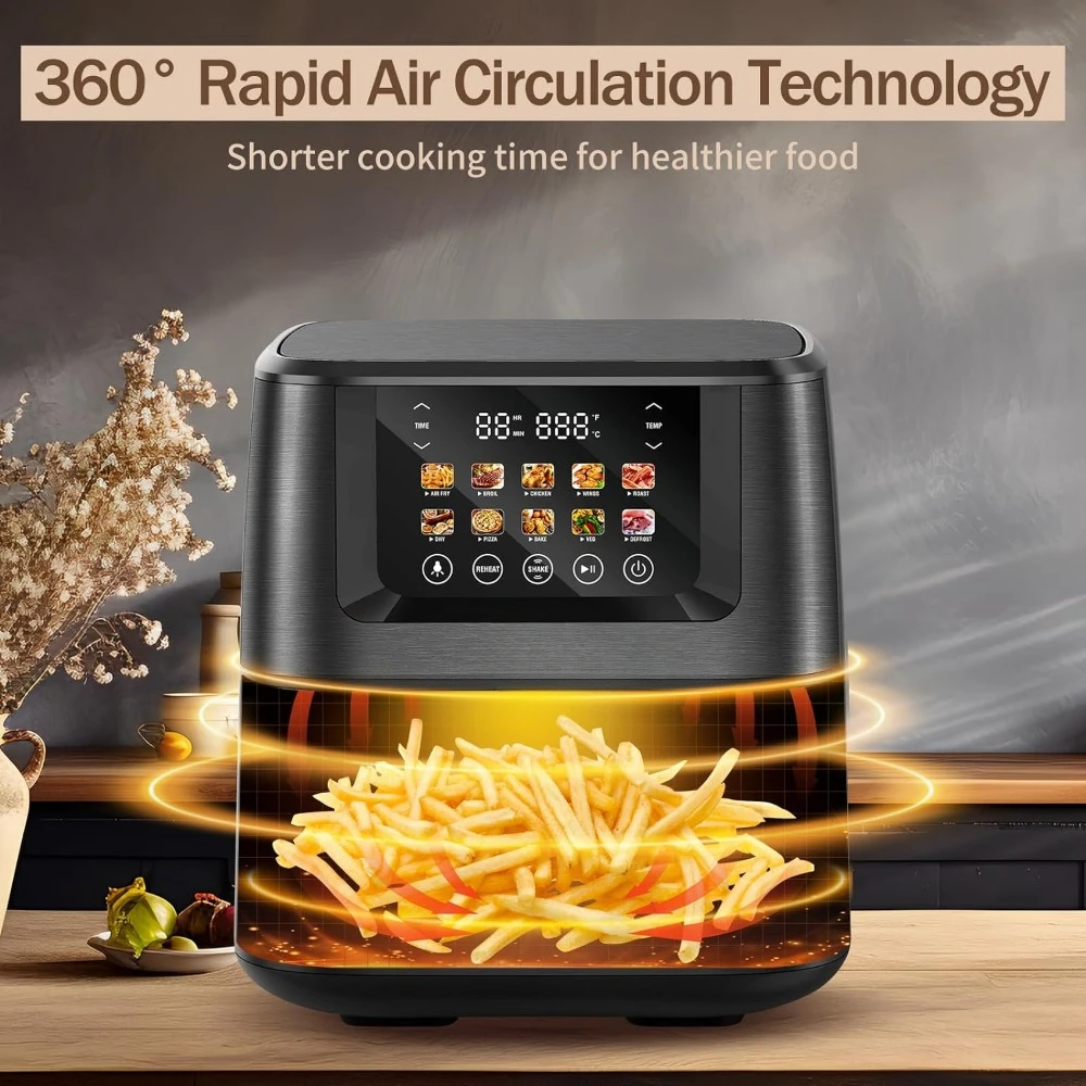 Friteuse à air chaud avec écran LCD couleur et écran tactile, four 10 en 1, 8 quarts, combinaison de four, XL