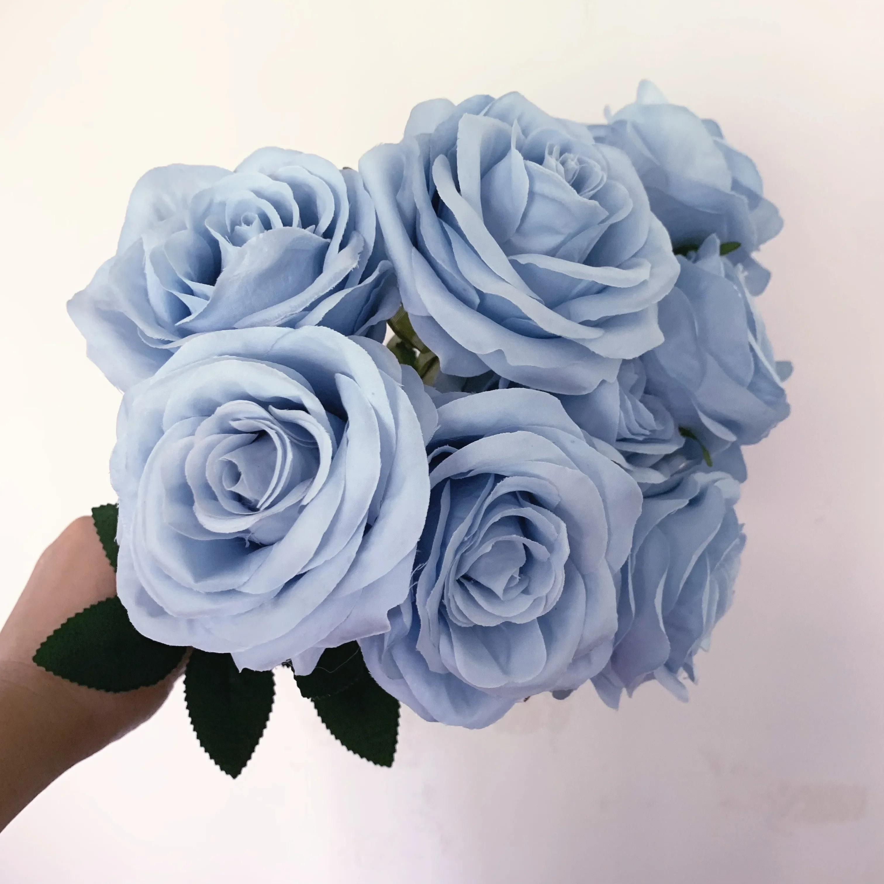 Букет роз с 9 головками, искусственный цветок, голубой королевский синий, темно-синяя роза, искусственная роза, украшение для гостиной, свадьба