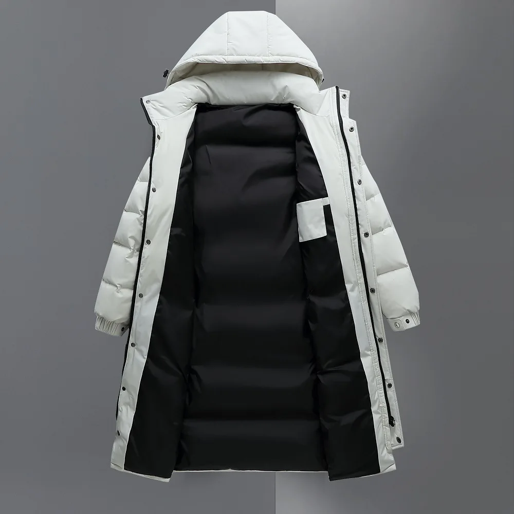 2024 Men\'s Fashion New Men\'s Winter Down Jacket Men\'s Couple Long Knee Cap College White Duck Hooded Youth Coat Wind