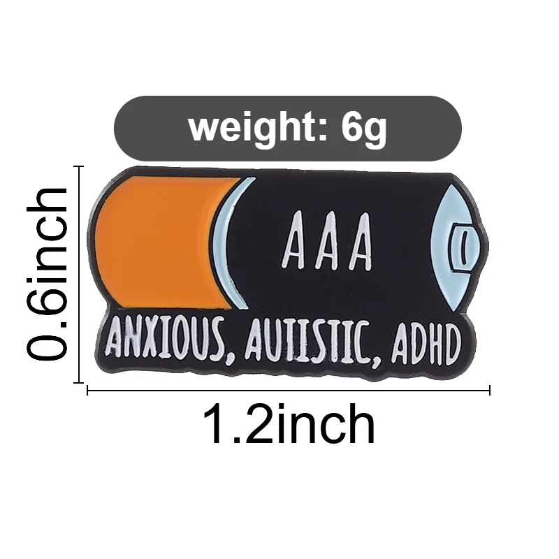 ADHD Power Battery Enamel Pins Anxious Autistic Brooches Autism Mental Health Awareness Badges Jewelry Accessory Gift