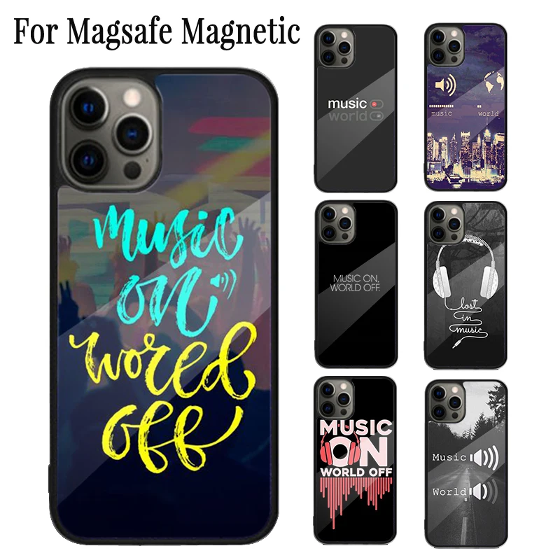 Music On World Off Magnetic Phone Case Coque For iPhone 16 15 14 Plus 13 12 Mini 11 Pro Max Magsafe Wireless Charging Cover