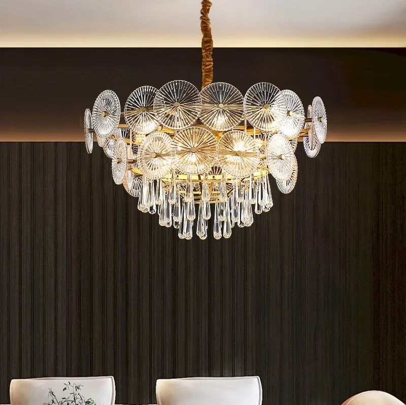 

GHJUYIOL Iron crystal chandelier, modern and minimalist living room, bedroom, dining room, grand villa glass lighting