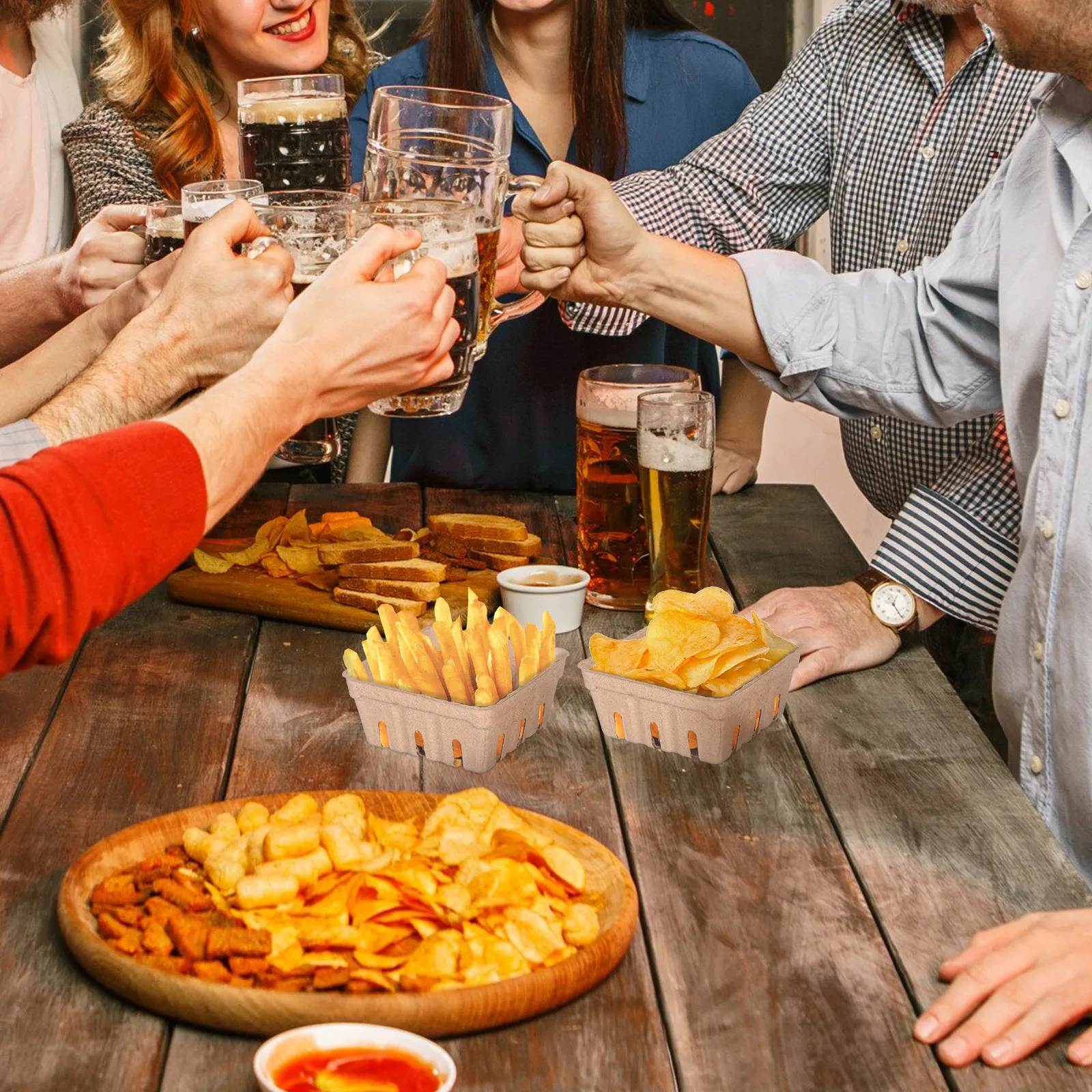 

50Pcs Paper Pulp Berry Container Eco Friendly Lightweight Fruit Tray for Strawberry Storage Kitchen Essentials Desktop Berry