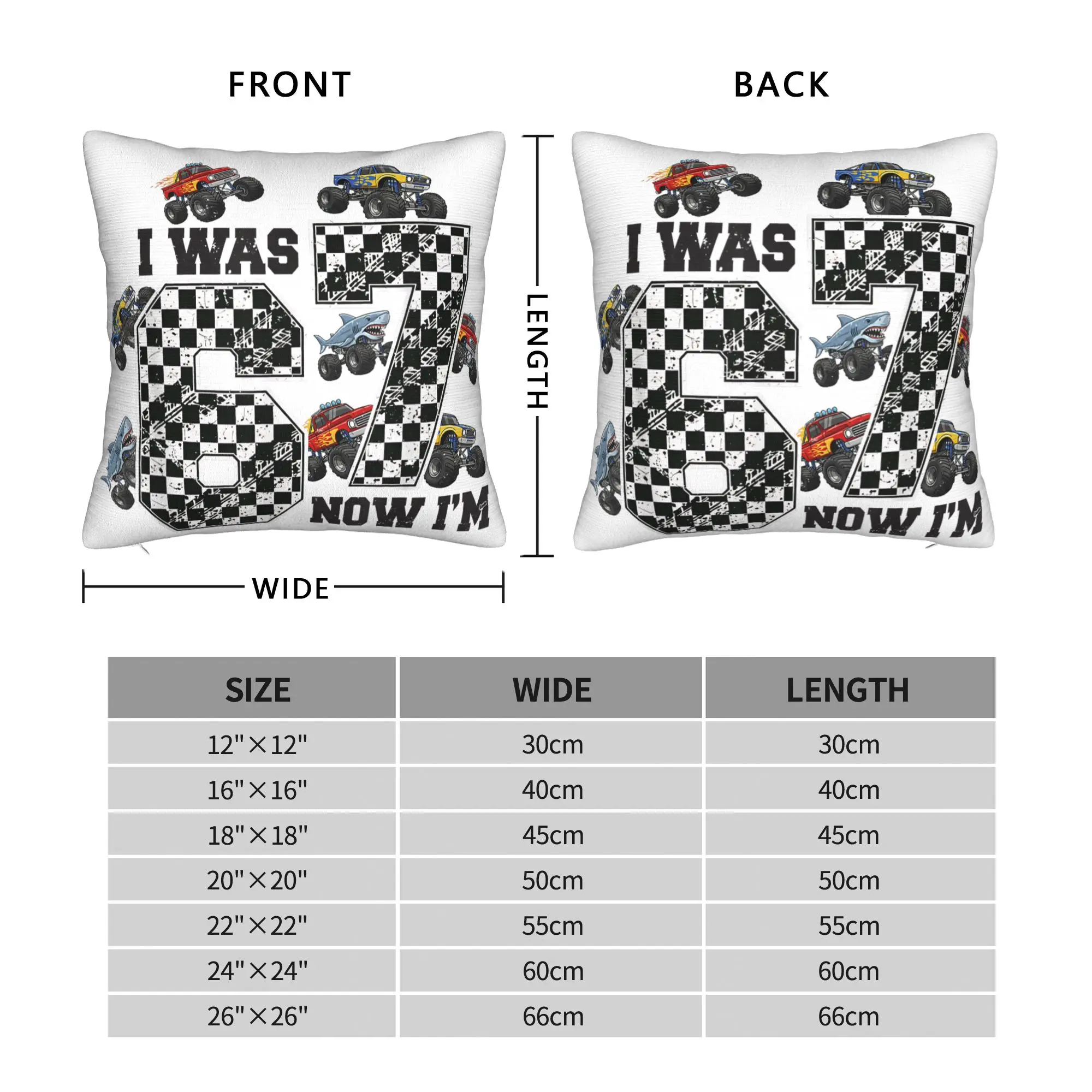 67 Trucks 7th Birthday Boy I was 6 Now Im 7 Six Seven Checkered Pillow Cover Pillow Case For Sofa Bedroom Cushion Cover Gift
