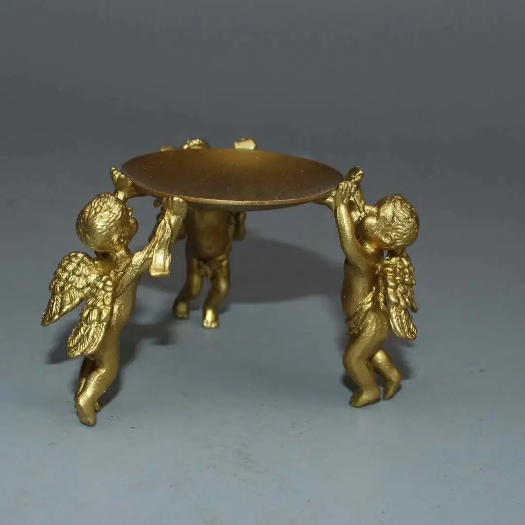 Chinese Brass 3 Angel Oil Lamp Candle Holder Candlestick Statue Classic Home Decorations