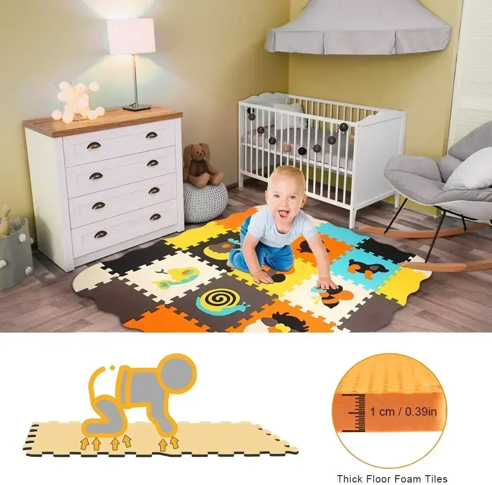 25Pcs/Lot Children's Rug Cartoon Animal Pattern Carpet EVA Foam Puzzle Mats Baby Play Mat Toys Floor Playmat With Fence 30*30 CM