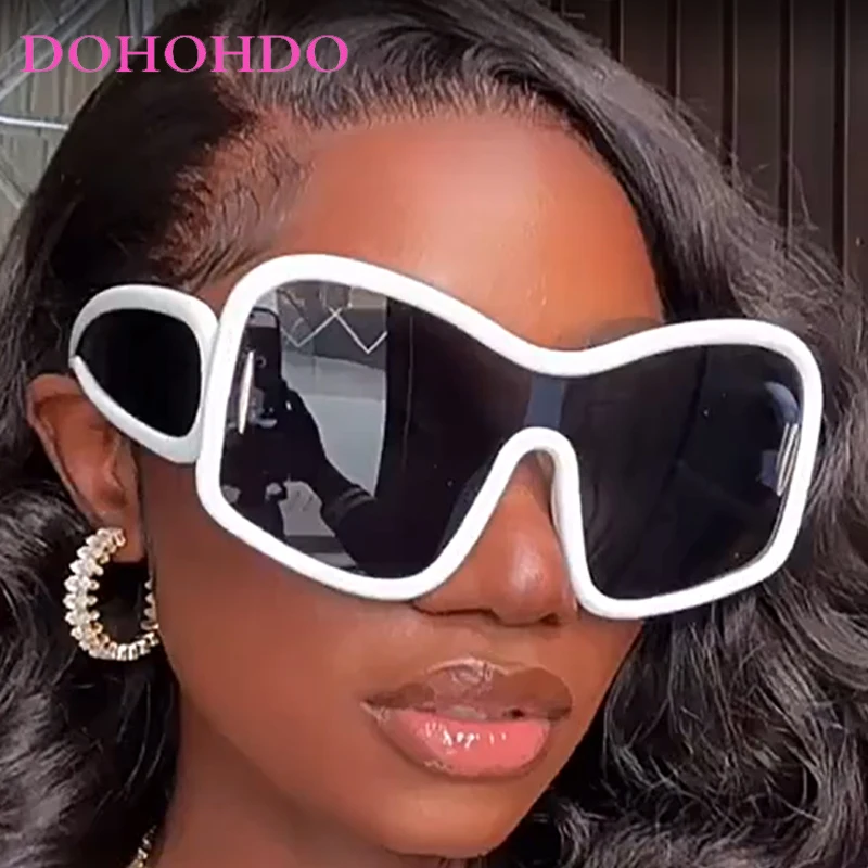 

New Luxury Oversized Punk One-Piece Women Sunglasses Retro Big Frame Men Sunglass Outdoor Windproof Goggles Ladies Lentes UV400