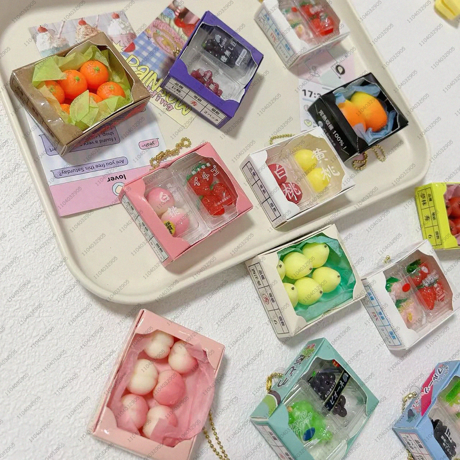 Japanese Miniature Fruit Capsule Toy Squishy Boxed Strawberry Peach Grape Gashapon Keychain Simulation Food for Stress Relief