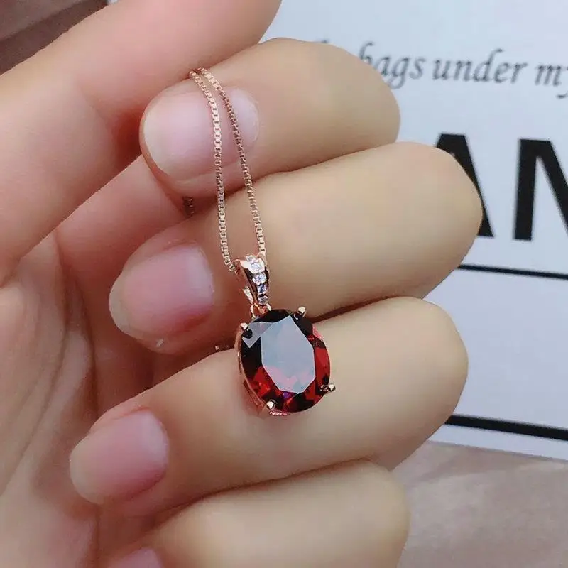 New Garnet Pendant Simple Clavicle Ruby Necklace Girls\' Day Holiday Gift Jewelry Accessories
