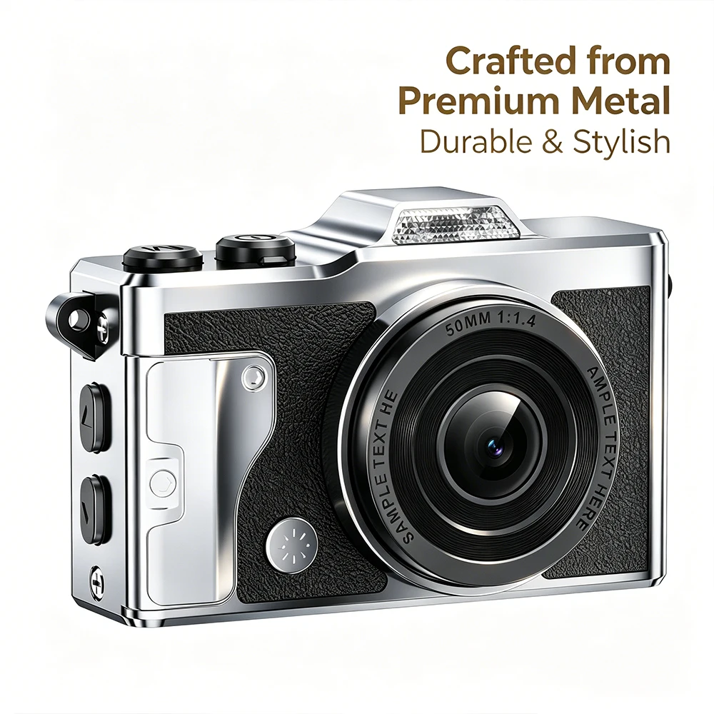 Mini Thumb Digital Camera 4K HD Pocket Cam 21.2g Lightweight Vintage Metal Camcorder OTG Transfer Built-in Flash Portable Kids