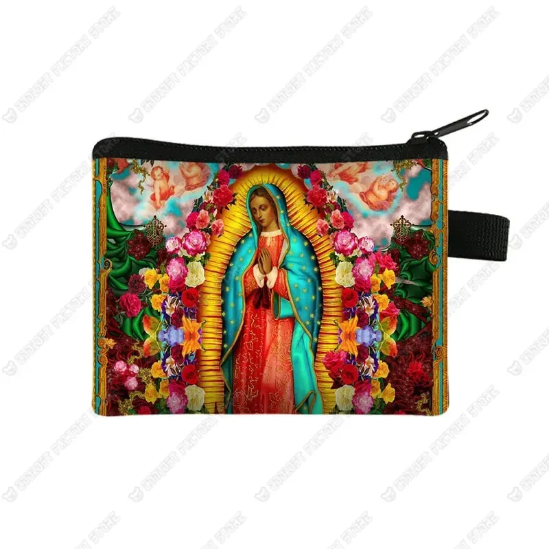 Holy Mary Oil Painting Coin Bag Our Lady Of Guadalupe Virgin Mary Coin Purse Women Catholic Mexico Wallets Earphones Money Bag