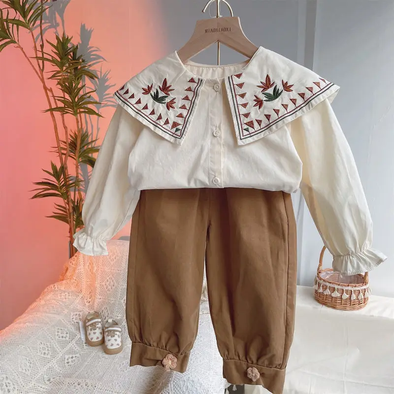 

elegant Girl Kids Princess Tops Children Clothes 2025 Baby Girls Spring Autumn Clothing Embroidery Tops Shirts