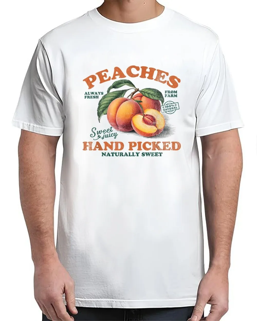 Picked Vintage Fruit Retro Peach Graphic T-Shirt Vibe for Adults white t-shirt