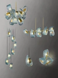 Modern LED Art Deco Blue Peacock Leaf Copper Lamparas De Techo 2026 New Ceiling Chandelier Lustre For Living Room Staircase Lamp